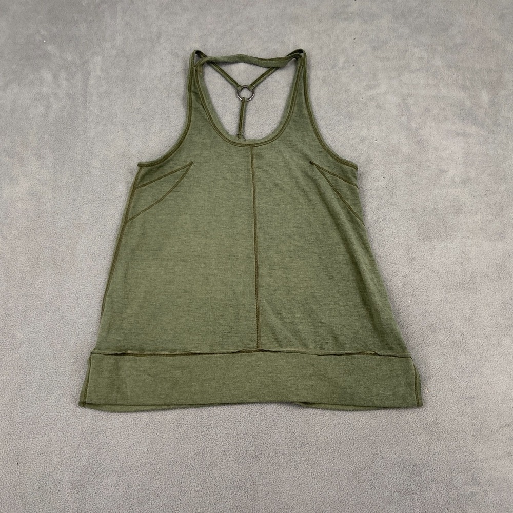 BKE Buckle Tank Top Womens Small Olive Green Cotton Stretch Wide Strap Side Slit